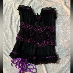 Elegant Black and Purple Lace Corset